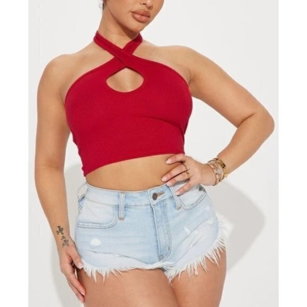 Bozzolo Halter‎ Top Red Cut Out Detail Size M RefFNB